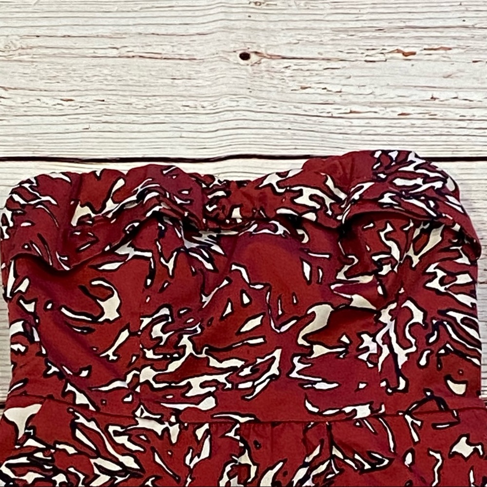 The Limited Abstract Floral Print Dark Red Strapless Dress Sz 0 - Picture 2 of 13